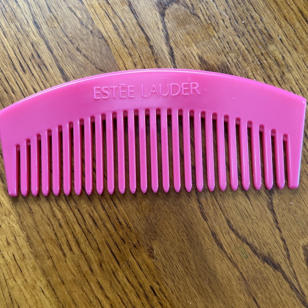 Vintage Estee Lauder Pink Hair Comb Plastic Wide Tooth Rounded Purse Travel 5.5"